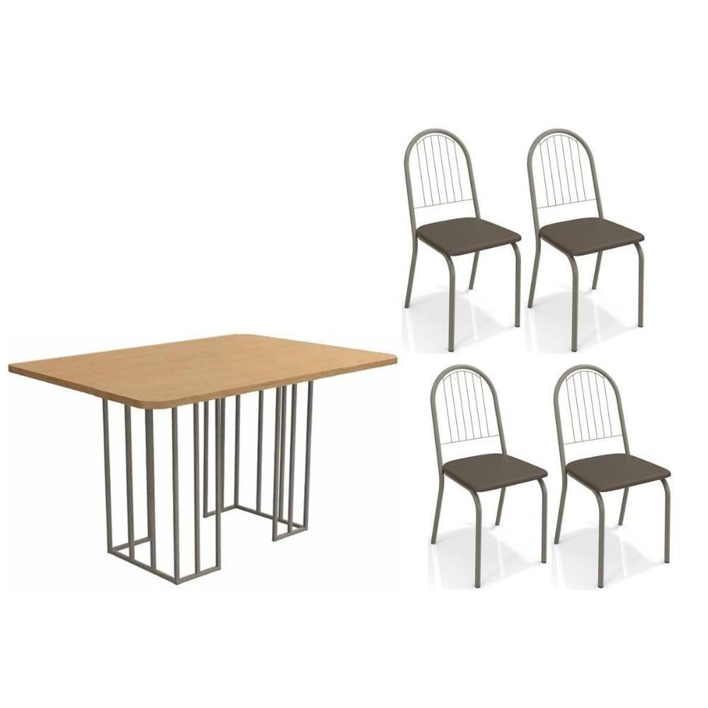 Sala de Jantar Completa Duina c/ Tampo de Madeira 136cm e 4 Cadeiras Noruega Niquel/Freijo - Courano Marrom - Kappesberg - 1