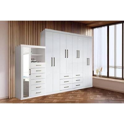 Kit Guarda Roupa Casal e Cômoda Qc138 8 Portas de Bater 6 Gavetas Mdf Mdp Branco