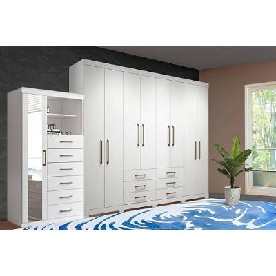 Guarda Roupa 2 Peças Casal Qc130 9 Portas de Bater 12 Gavetas em Mdp Branco