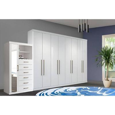Guarda Roupa 2 Peças Casal QC131 8 Portas de Bater 4 Gavetas em MDP Branco Texturizado