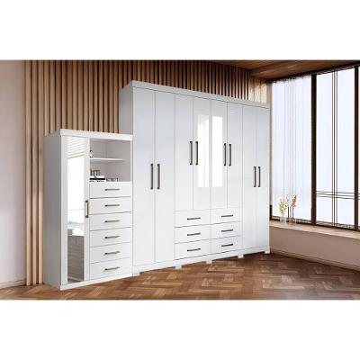 Guarda Roupa 2 Peças Casal Qc141 9 Portas 6 Gavetas Mdf com Espelho Branco