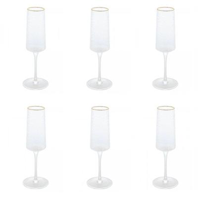 Conjunto de Taças Petra para Espumante Cristal Martelado com Fio de Ouro 6 Peças 300ML Lyor