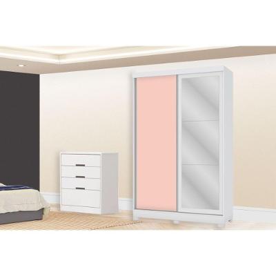 Kit Guarda Roupa Solteiro QC110 2 Portas de Correr 6 Gavetas Branco-Branco ou Macadamia