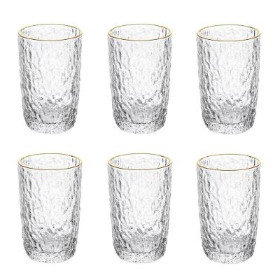 Conjunto de Copos de Cristal Martelado com Fio de Ouro Para água 6 Peças 330 Ml Petra Lyor