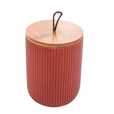 Potiche De Cerâmica Terracota C- Tampa Bambu Lyor 12,5x10cm