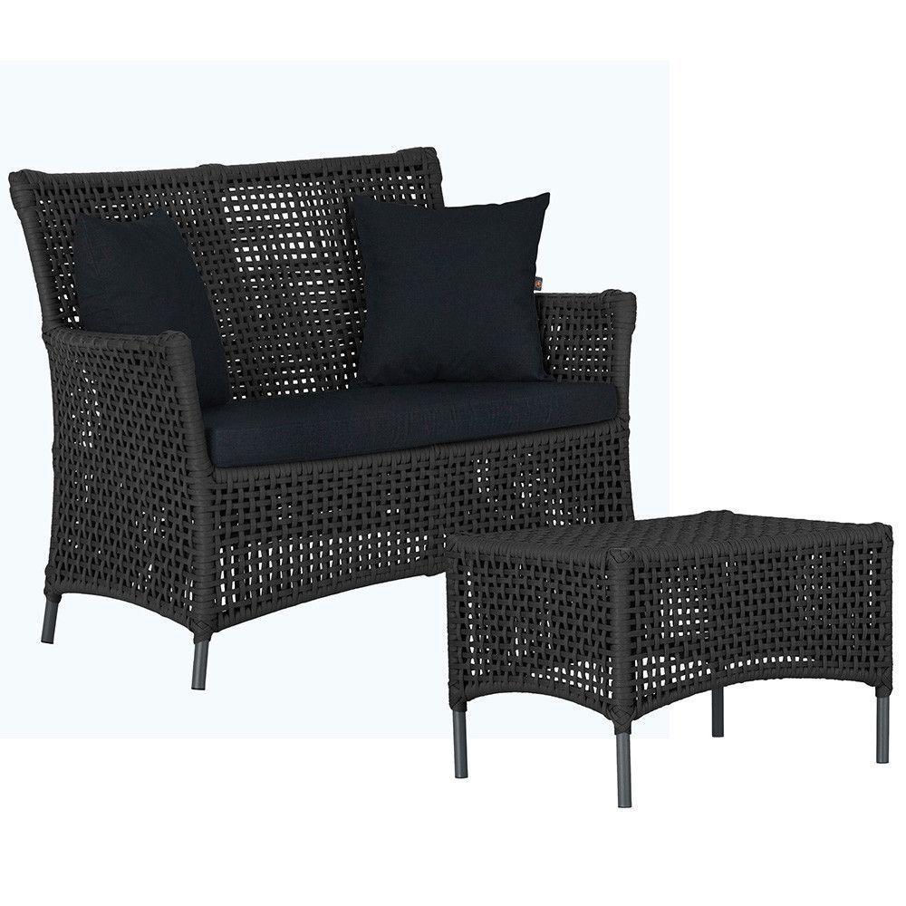 1 Sofá E Mesa Igapó Alumínio Preta Corda Náutica E12 Trama Preto - 1