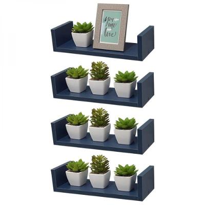 Kit 4 Prateleiras em U 40X15cm Azul com Suporte Invisível