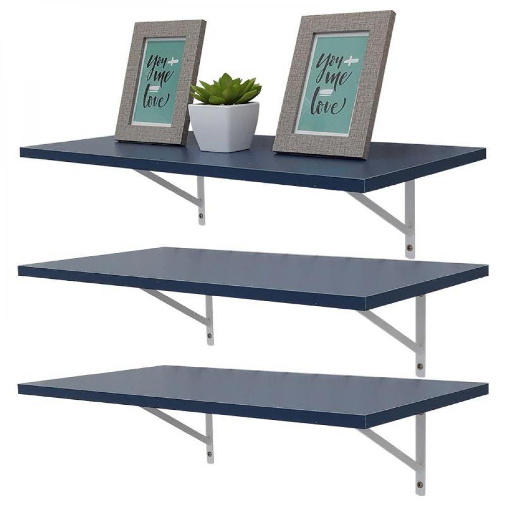 Kit 3 Prateleiras 90 x 25cm Azul com Mão Francesa - 2