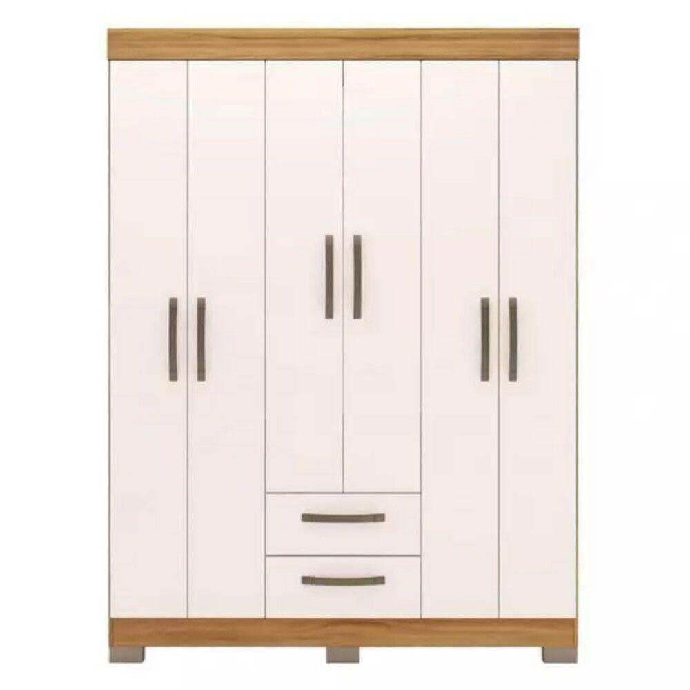 Guarda Roupa Solteiro Nt6015 6 Portas E 2 Gavetas Com Pés Freijo Trend Com Off White - 7