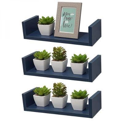Kit com 3 Prateleiras em U 40X10cm Azul com Suporte Invisível