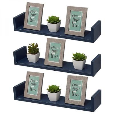 Kit 3 Prateleiras em U 100X20cm Azul com Suporte Invisível