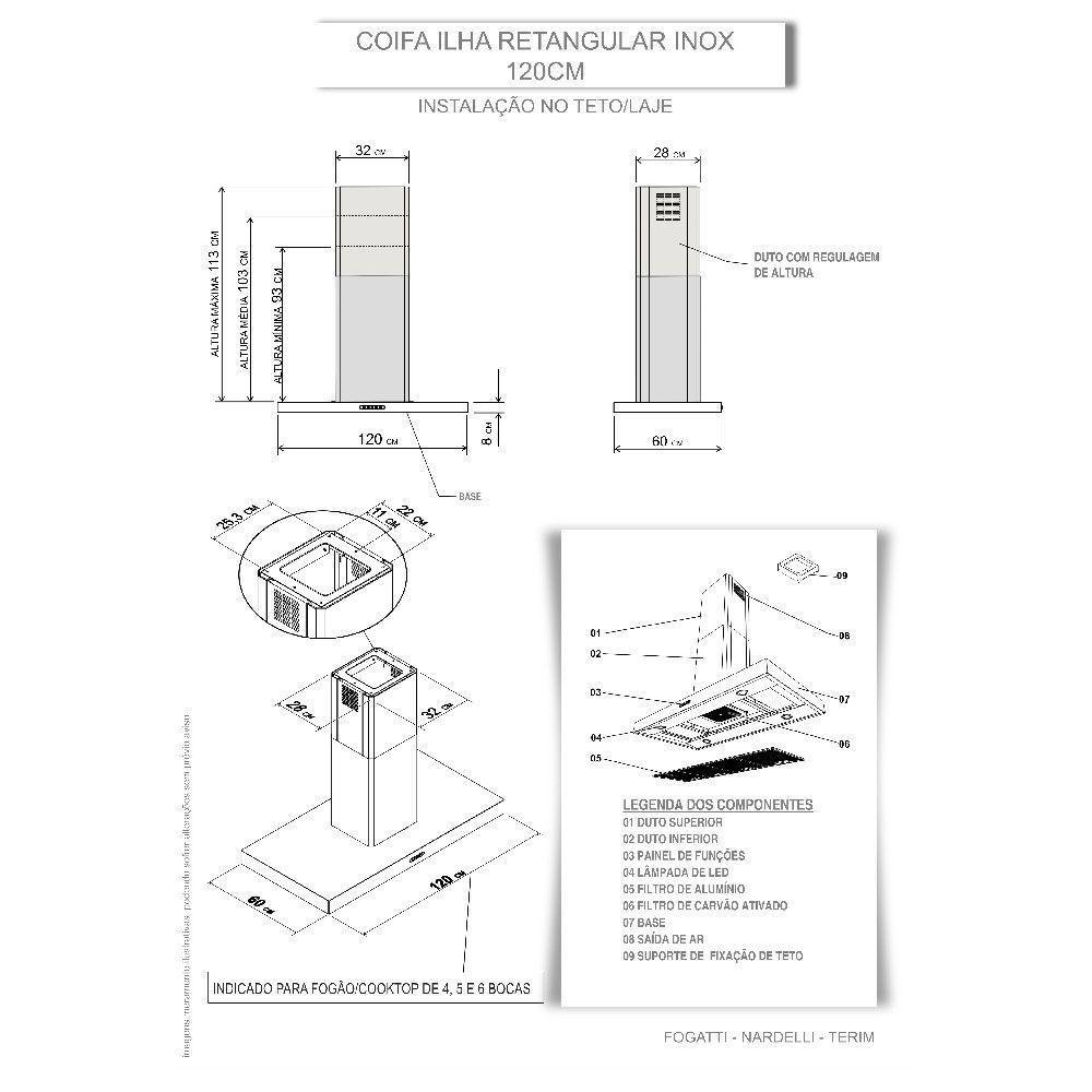 Coifa Retangular Ilha 120cm Fogatti Inox 220v - 5
