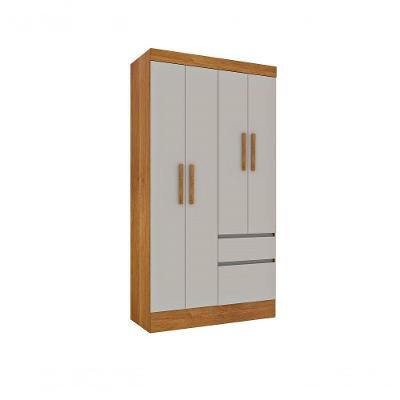 Guarda Roupa Solteiro Oregon 4 Portas de Bater 2 Gavetas Cinamomo-Off White MDP