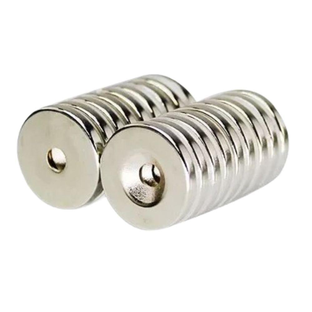 Kit Com 5 Peças ímã De Neodímio 20x3mm N35 Disco Com Furo - 1