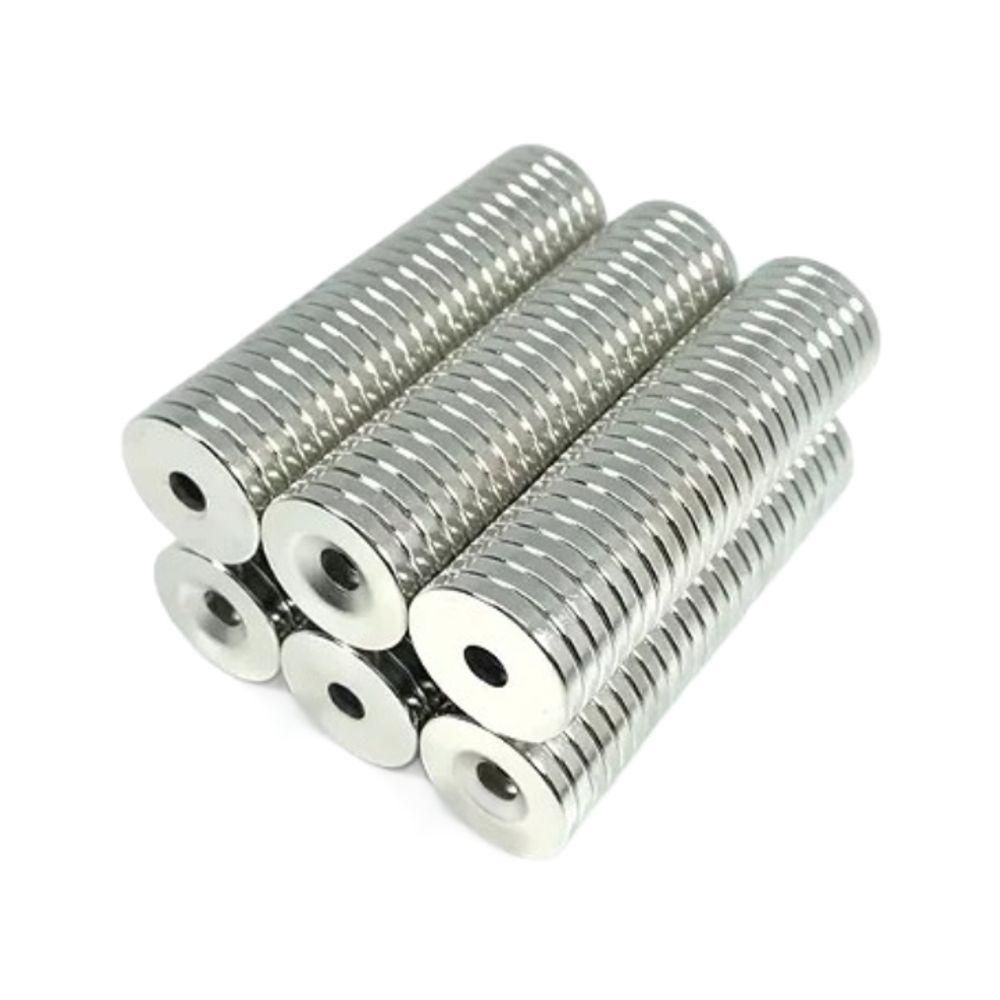 Kit Com 5 Peças ímã De Neodímio 20x3mm N35 Disco Com Furo - 2