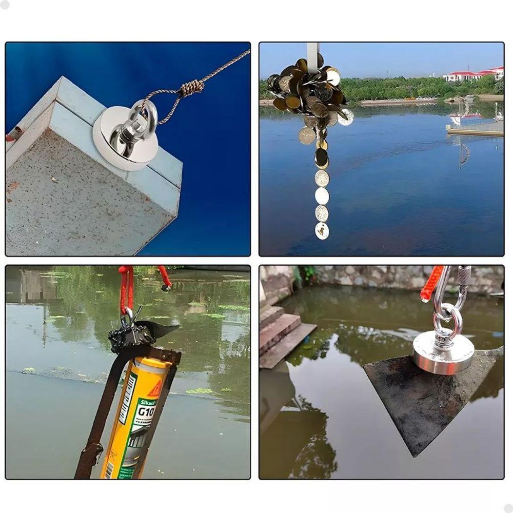 Imã Neodímio Pesca Magnética 48mm 80 Kg Tração 10m Corda - 5