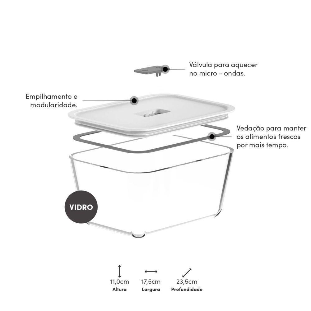 Pote Vidro Hermético Fresh Lock Preto 2,4l - 3