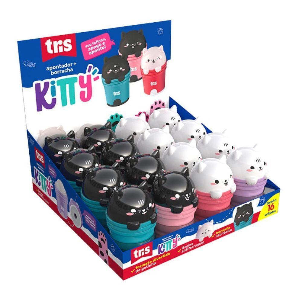 Apontador Duplo Com Borracha Kitty Gato Tris Verde - 2