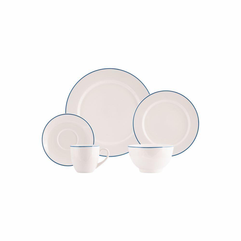 Jogo De Jantar 30 Peças Filete Porcelana Real By Schmidt Azul - 1