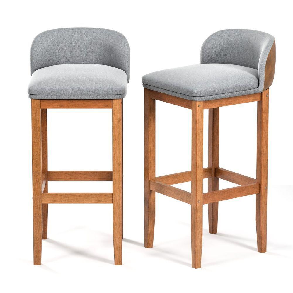 2 Banquetas Encosto Esfodado Linho Pé Madeira Maciça - 3