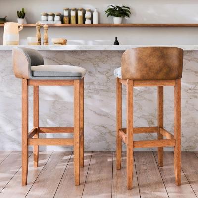 2 Banquetas Encosto Esfodado Linho Pé Madeira Maciça