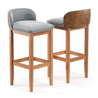 2 Banquetas Encosto Esfodado Linho Pé Madeira Maciça - 4