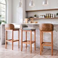 Lançamento! Kit 3 Banquetas Onix Estofado Pé Madeira Maciça - 2