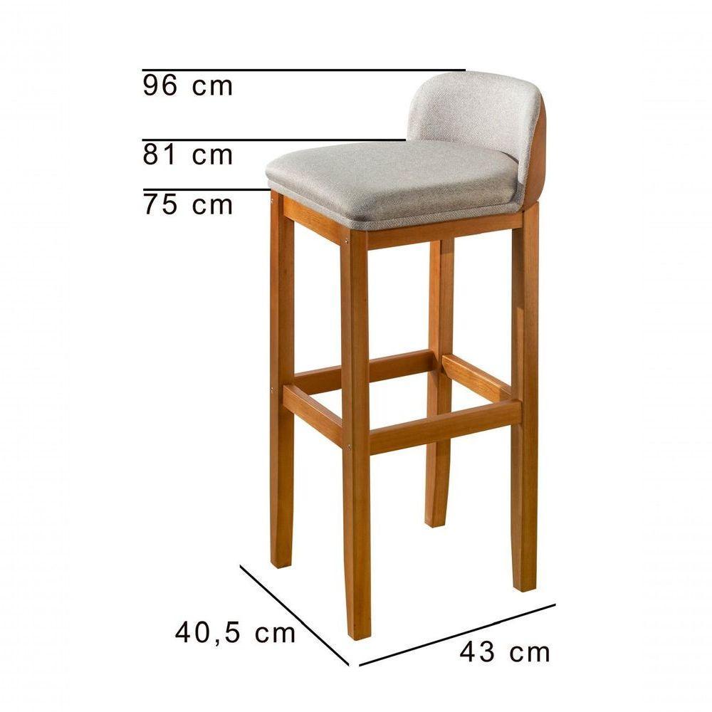Kit 2 Banqueta Alta Com Encosto Detalhe Em Couro Super Confortavel Pé Madeira Maciça Alto Padrão - 2