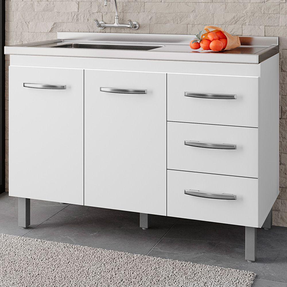 Balcão Para Pia Sem Tampo Bianca 120 Cm Branco Mobbs - 2