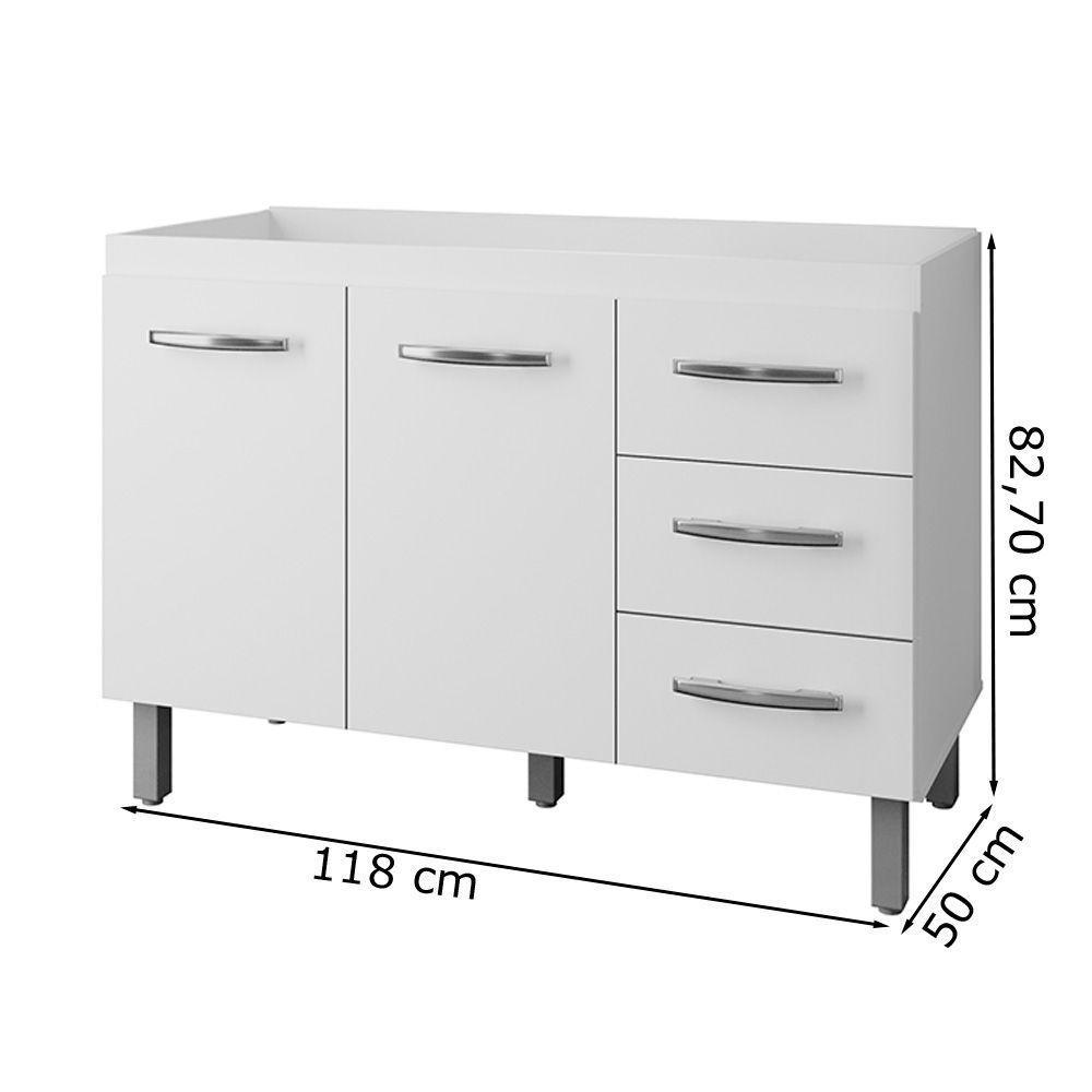 Balcão Para Pia Sem Tampo Bianca 120 Cm Branco Mobbs - 3