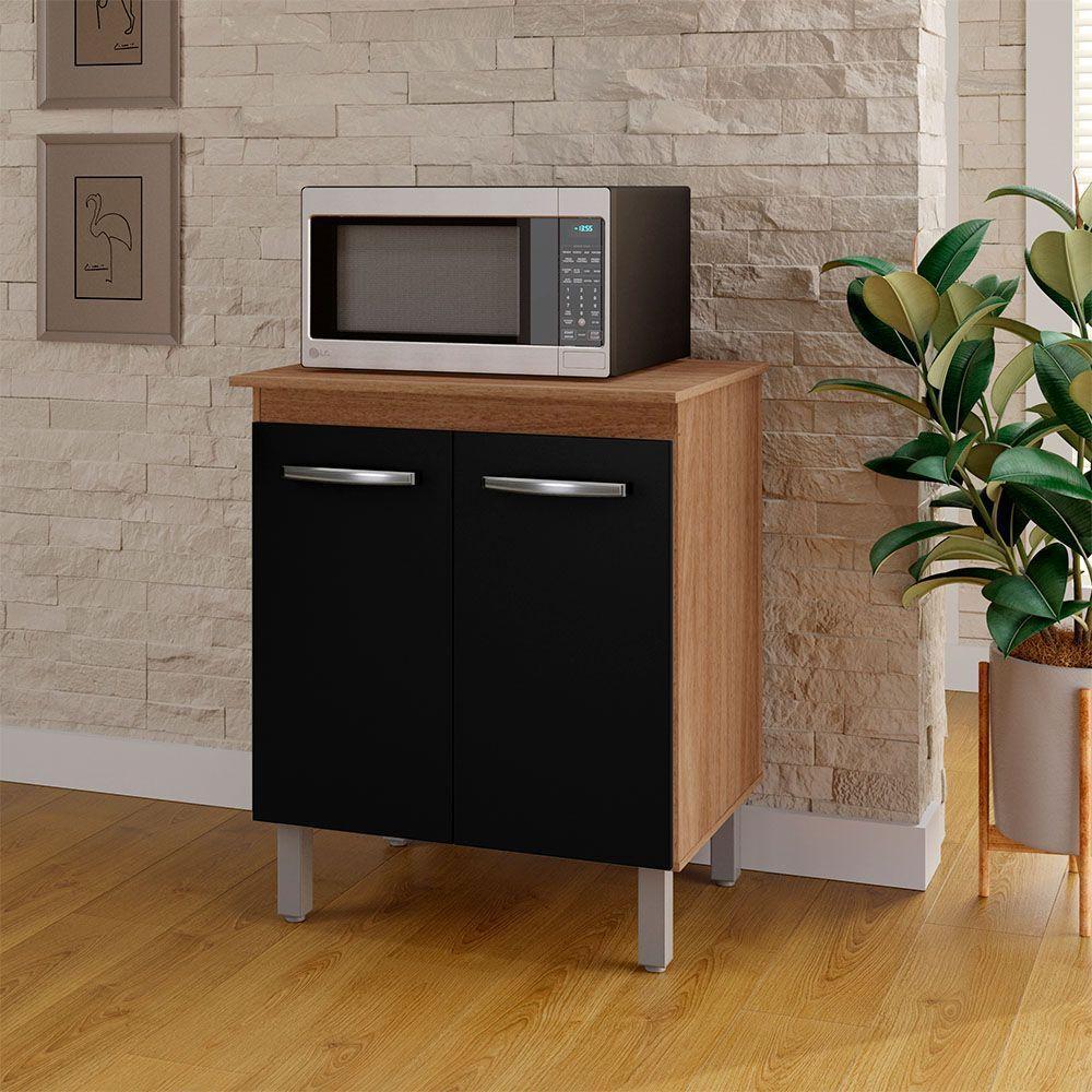 Balcão Multiuso Com Tampo 70 Cm 2p Serena Savana Preto Mobbs - 5