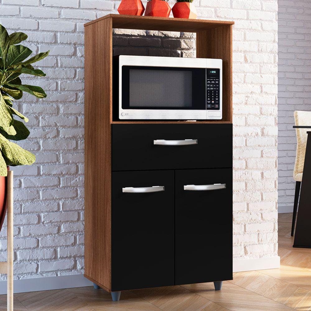 Balcão Multiuso Com Nicho 2p 1g Luna Savana Preto Mobbs - 2