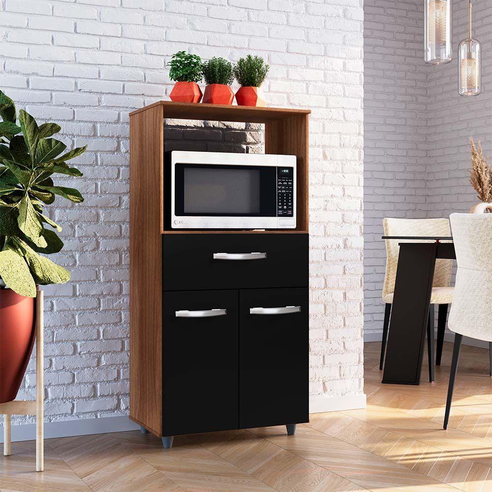 Balcão Multiuso Com Nicho 2p 1g Luna Savana Preto Mobbs - 5