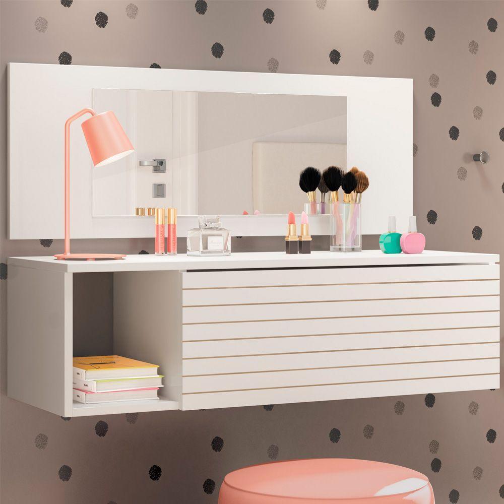 Penteadeira Suspensa Joy Com Espelho Branco Plla - 2