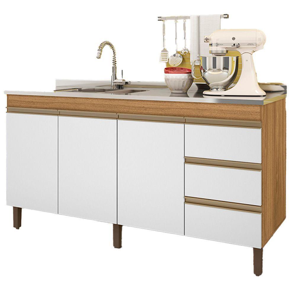 Balcão Karen Para Pia 1,59cm 3p 3g Nature Off White Plla - 1