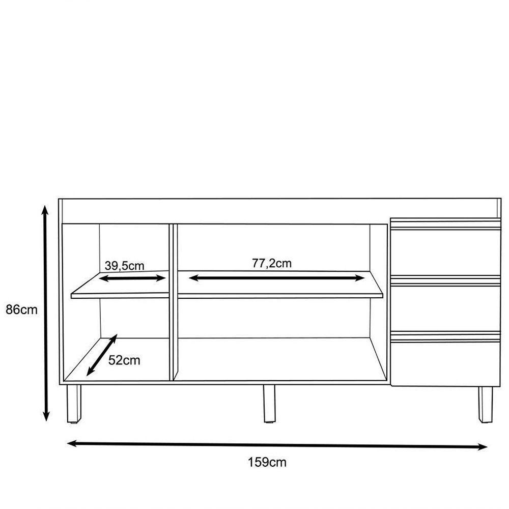 Balcão Karen Para Pia 1,59cm 3p 3g Nature Off White Plla - 3