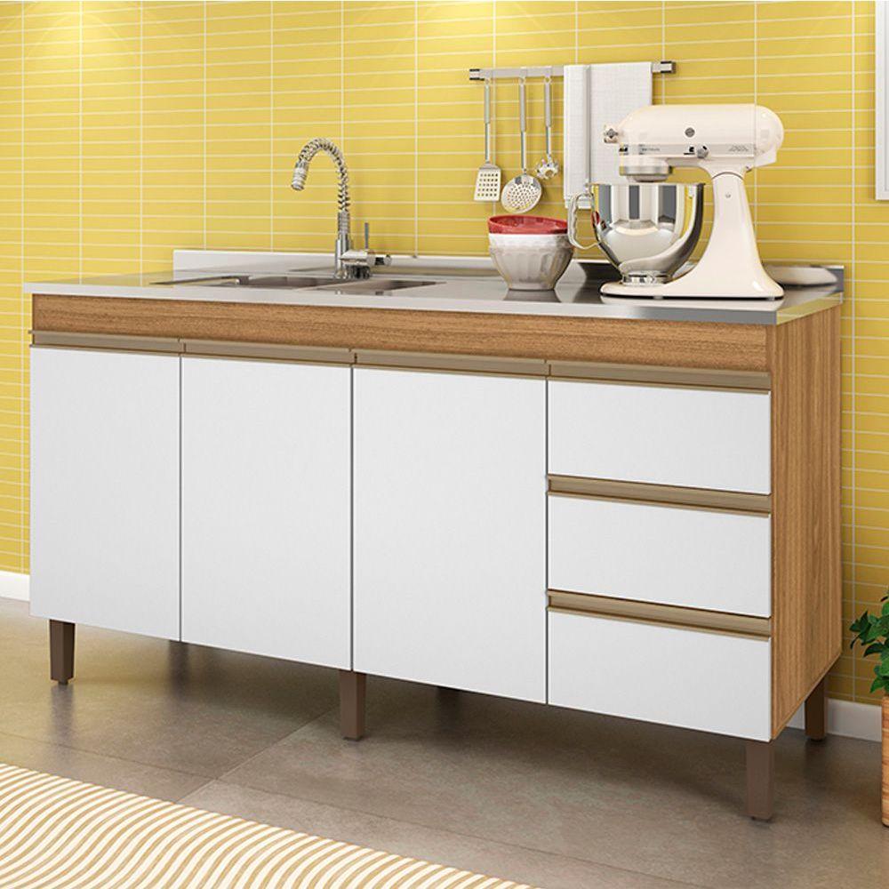 Balcão Karen Para Pia 1,59cm 3p 3g Nature Off White Plla - 4