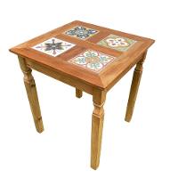 Mesa Em Madeira De Demolição Com Ladrilhos Hidráulico Variados 70x70 Sudeste Rústico - 1