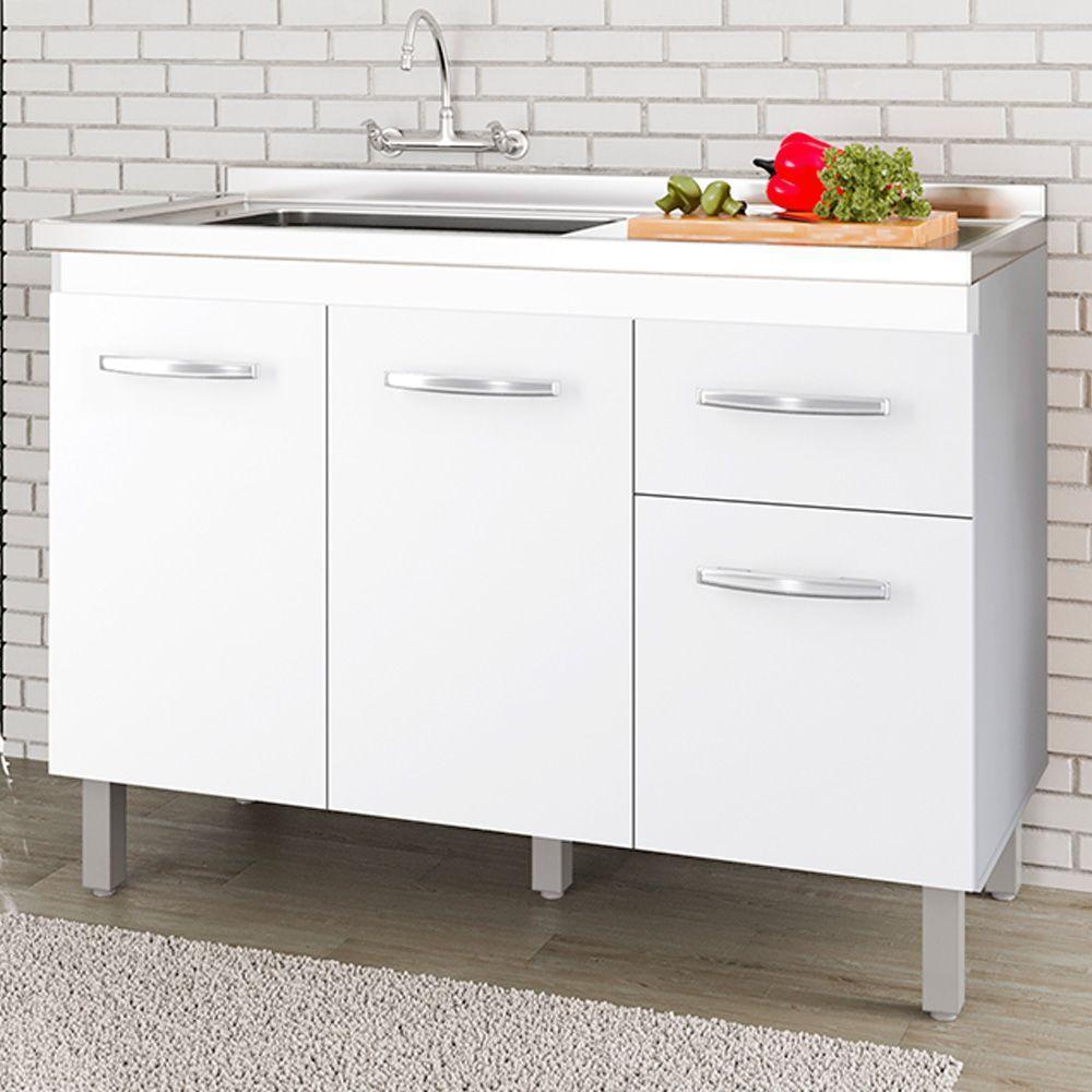 Balcao Para Pia Sem Tampo Anita 120 Cm Mobbs Branco - 2