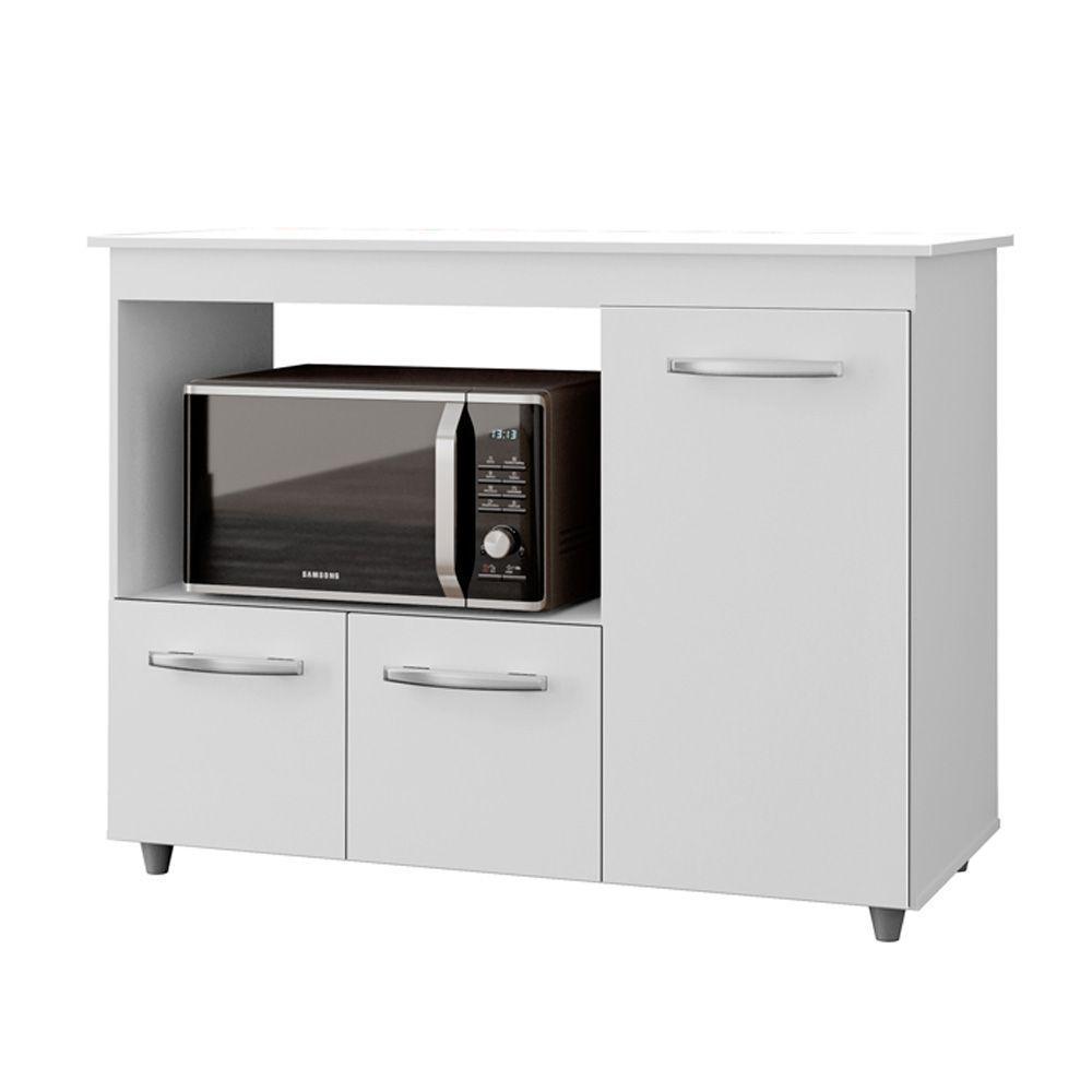 Balcao Multiuso Com Tampo 83 Cm 3p Liza Branco Mobbs - 1