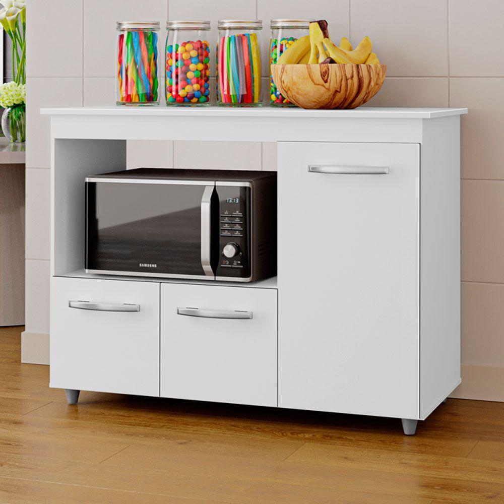 Balcao Multiuso Com Tampo 83 Cm 3p Liza Branco Mobbs - 2