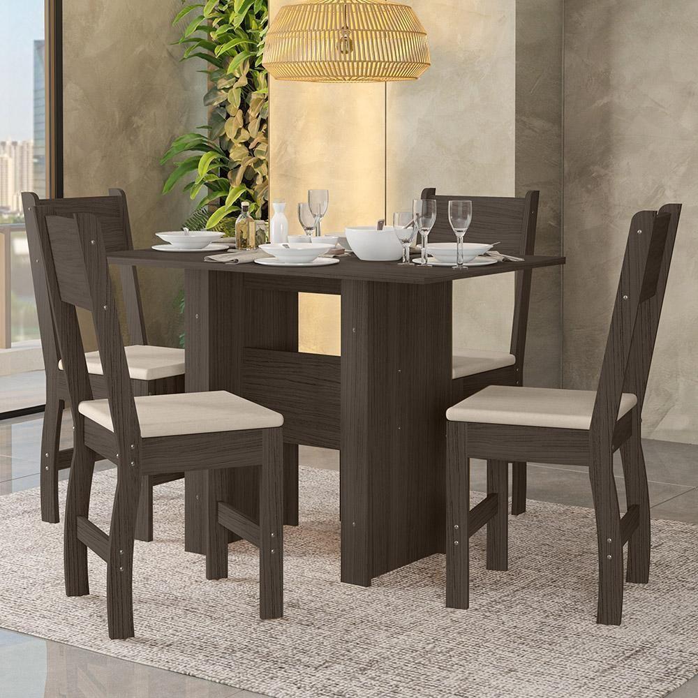 Kit Mesa De Jantar Milano 108x68 Cm Com 4 Cadeiras Milano Amendoa/savana Amendoa/savana - 4
