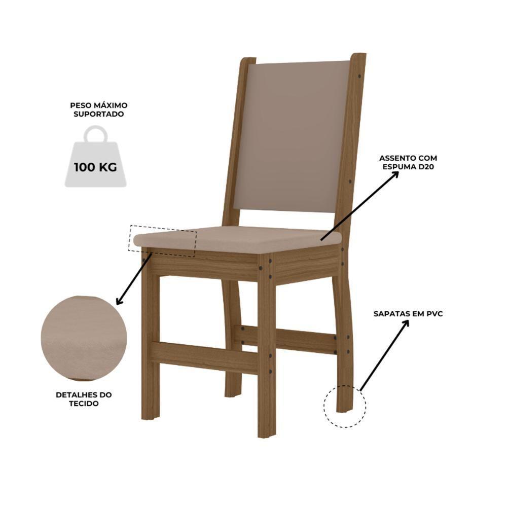 Kit Mesa De Jantar Bellagio 108x68 Cm Com 4 Cadeiras Clara Carvalho/savana - 4