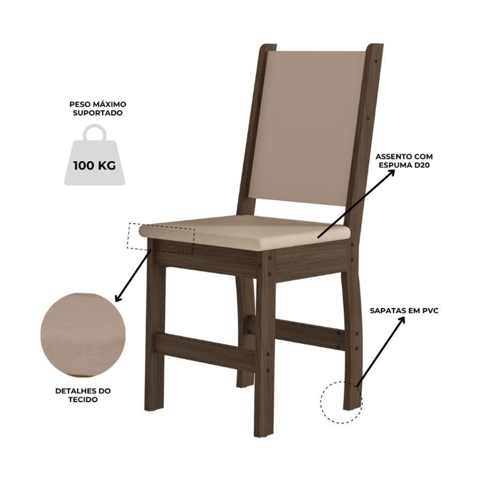 Kit Mesa De Jantar Bellagio 108x68 Cm Com 4 Cadeiras Clara Amendoa/savana - 4