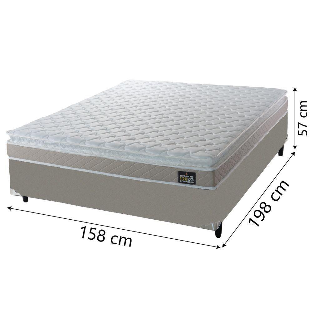 Cama Box Casal Queen Colchão Espuma D33 Pillow Top Millenium 158x198x57cm Suede Bege/branco Hellen - 4