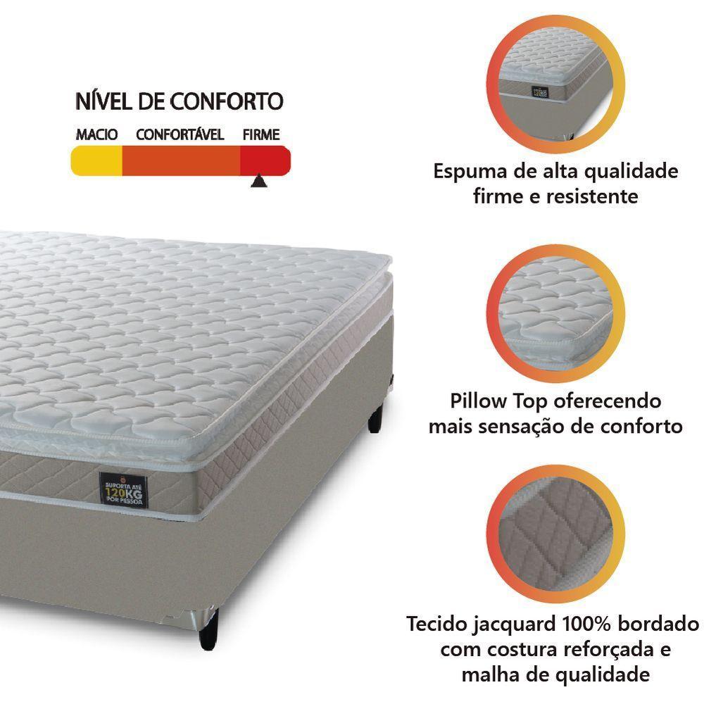 Cama Box Casal Queen Colchão Espuma D33 Pillow Top Millenium 158x198x57cm Suede Bege/branco Hellen - 5