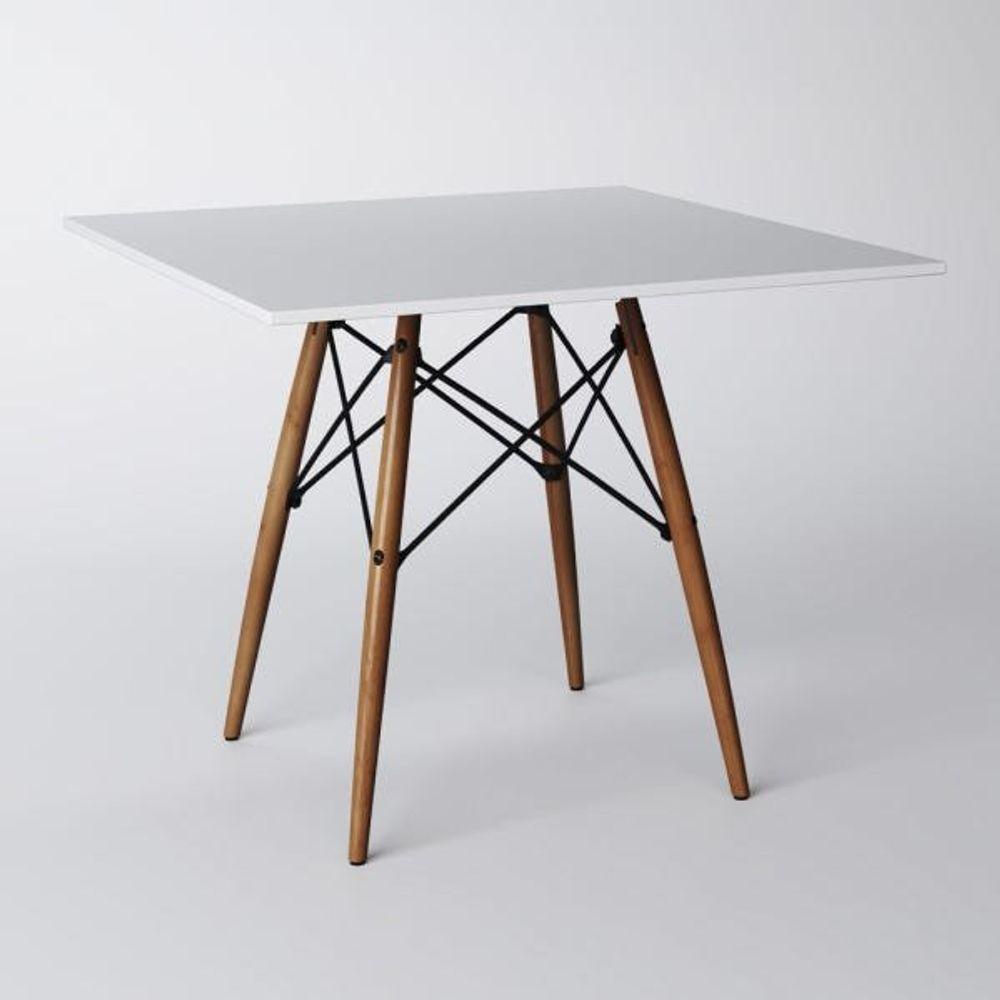 Conjunto De Mesa De Jantar Eames Eiffel Quadrada 90cm Tampo De Madeira Branco Com 4 Cadeiras Brancas - 2