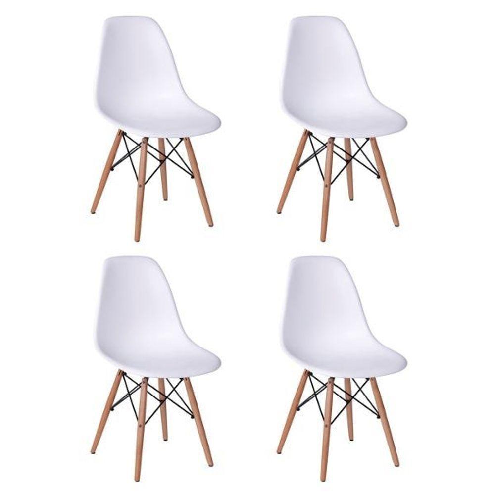 Conjunto De Mesa De Jantar Eames Eiffel Quadrada 90cm Tampo De Madeira Branco Com 4 Cadeiras Brancas - 3
