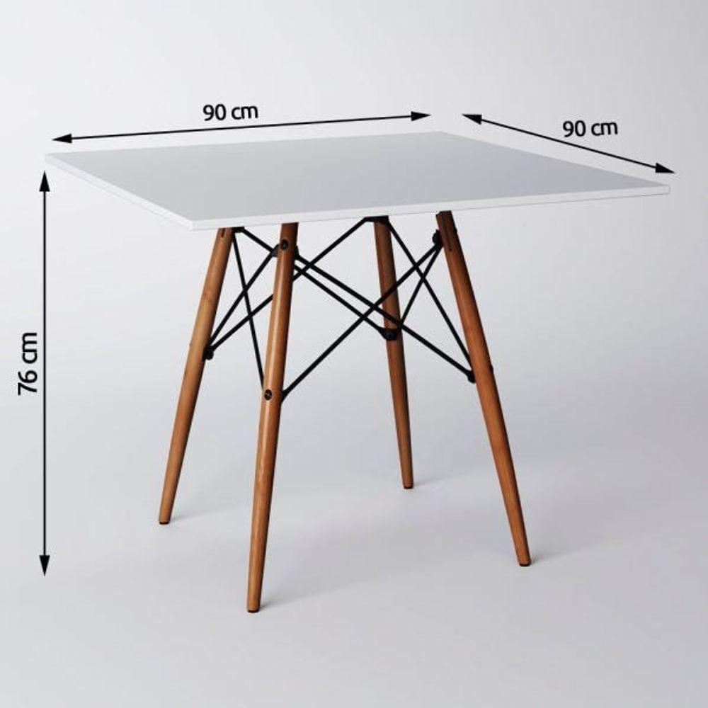 Conjunto De Mesa De Jantar Eames Eiffel Quadrada 90cm Tampo De Madeira Branco Com 4 Cadeiras Brancas - 4