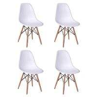 Conjunto De Mesa De Jantar Eames Eiffel Quadrada 90cm Tampo De Madeira Branco Com 4 Cadeiras Brancas - 3